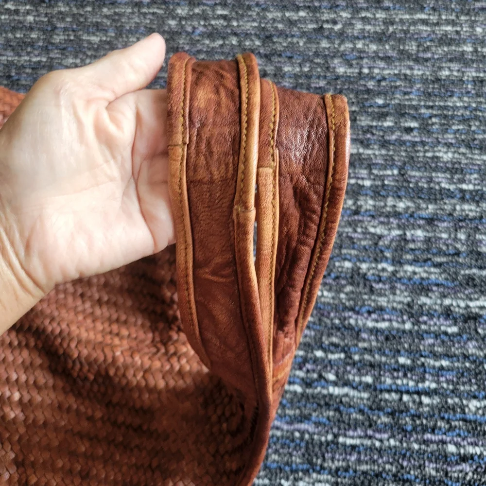 Platania Large Leather Brown Woven Tote Bag - Boho Chic! - Picture 8 of 15